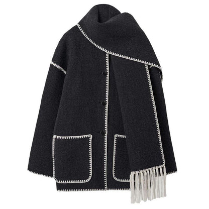 🥰Seasonal promotion super low price🥰Women’s Tassel Scarf Tweed Coat