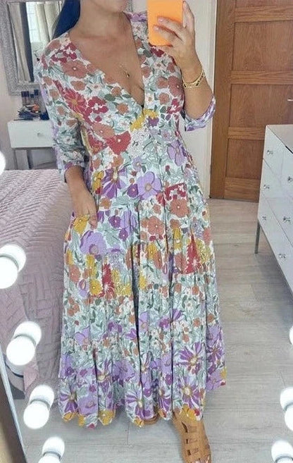 🔥Hot Sale💃Floral Print Tiered Hem Maxi Dress📦free shipping