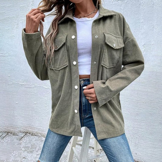 🥰Seasonal promotion super low price🥰 Women's Waffle Knit Button down Shirt Jacket