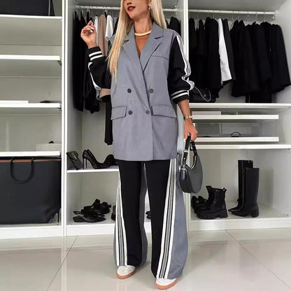 ✨Get 50% off💖Women’s Casual Patchwork Double-breasted Notched Lapel Blazer and Wide-leg Pants Set