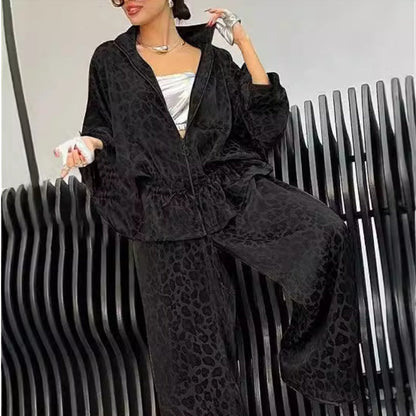 🔥🖤Black Friday Sale:50% OFF🔥Women's Lapel Mid Sleeve Leopard Print 2-Piece Suit